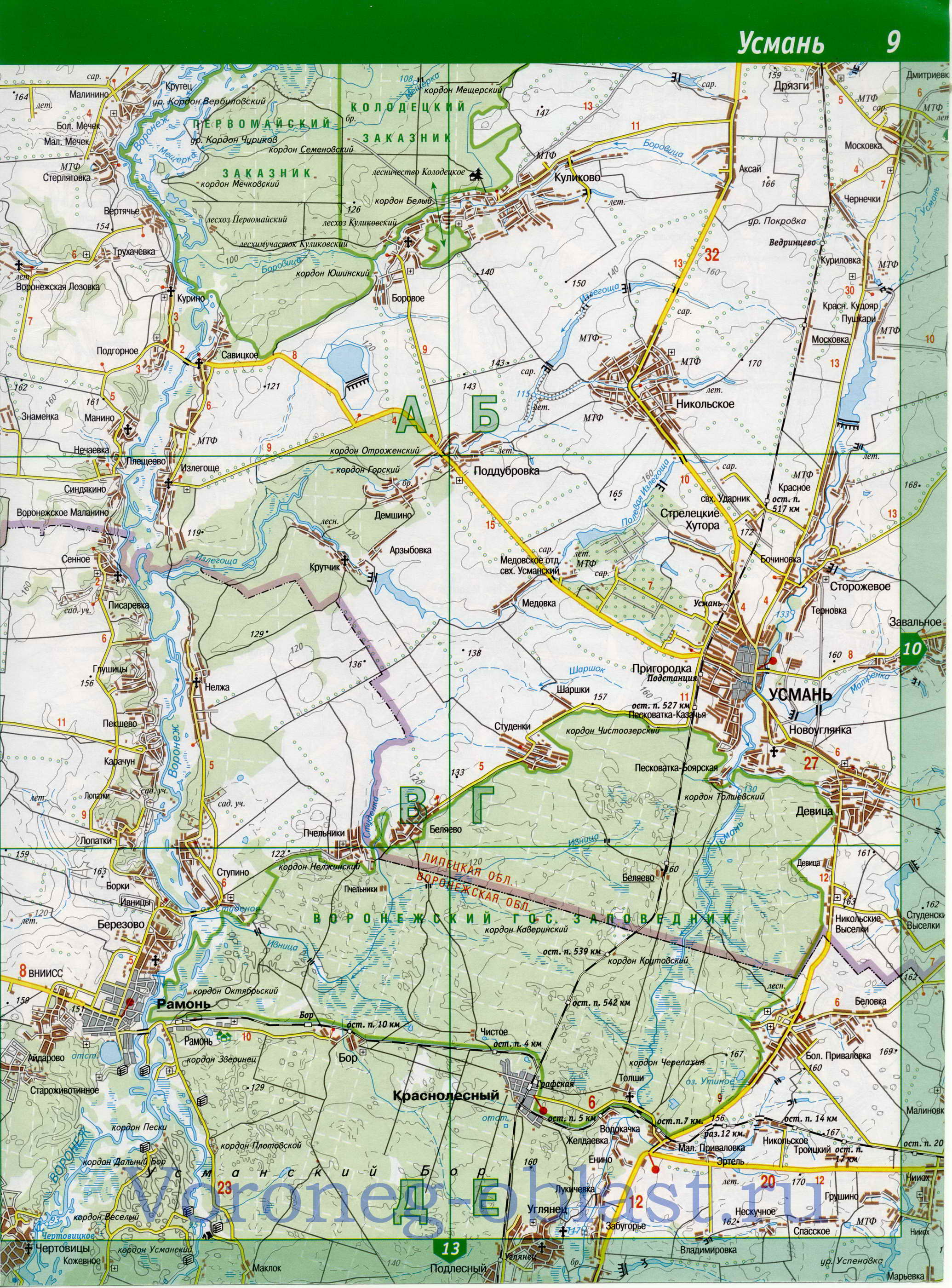 Карта Рамонского района. Карта автодорог - Рамонский район, Воронежская область, B0 - 