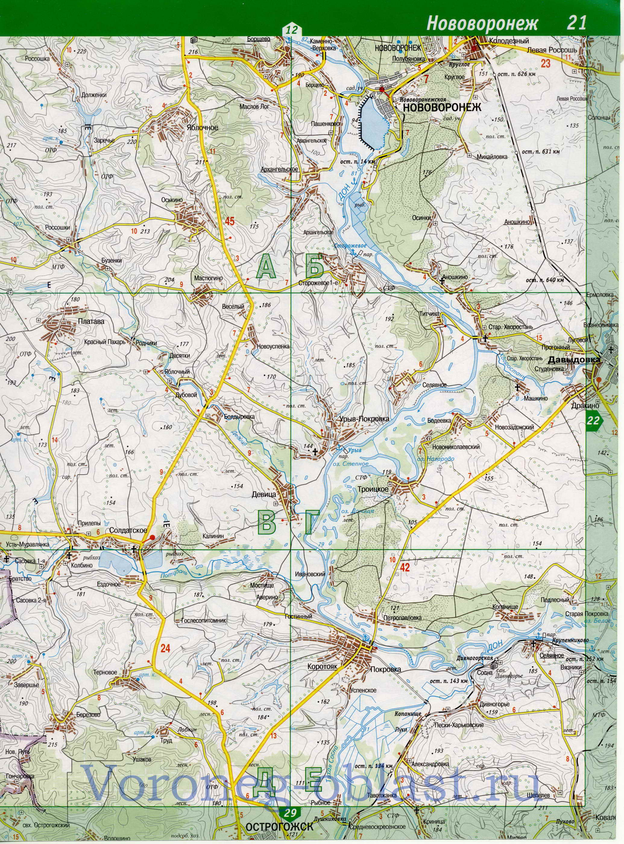 Карта административной территории Нововоронежа. Подробная карта окрестностей Нововоронежа, A0 - 
